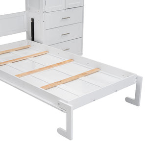English Elm Twin Murphy Bed with Lockers & Wardrobes White — Space-Saving Foldaway Cabinet Bed w/ Shelves, Drawers and Video Guide GX000391AAK