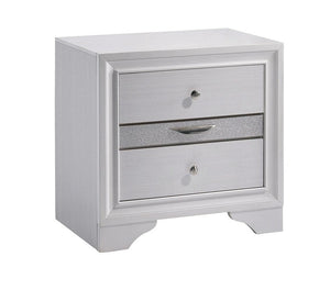 English Elm Contemporary Nightstand with Silver Accents, Solid Wood Veneer, English Dovetail Drawer, Sleek Shine White 30 L x 20 W x 30 H B2741P375925