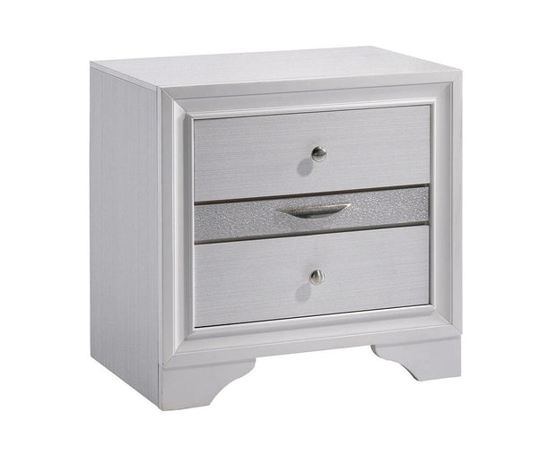 English Elm Contemporary Nightstand with Silver Accents, Solid Wood Veneer, English Dovetail Drawer, Sleek Shine White 30 L x 20 W x 30 H B2741P375925