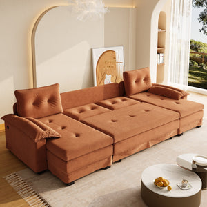 English Elm 109.5" Oversized U-shaped Sectional Sleeper Chenille Modular Sofa with Usb Ports Orange W1885S00440