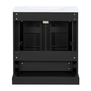 English Elm 30" Freestanding Bathroom Vanity Matte Black Solid Wood Ceramic Sink Soft Close N729P321376B