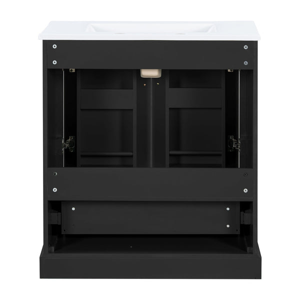 English Elm 30" Freestanding Bathroom Vanity Matte Black Solid Wood Ceramic Sink Soft Close N729P321376B