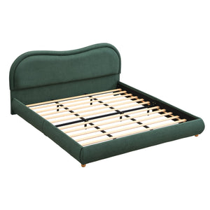English Elm Queen Chenille Upholstered Curved Headboard Platform Bed with Oak Legs Solid Wood Slats W1716P428274