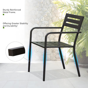 English Elm 4-Pieces Stackable Patio Dining Chairs Set, Heavy-Duty Powder-Coated Metal, Ergonomic Armrests, Black W1859P272679