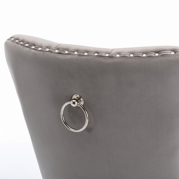 English Elm A&a Velvet Tufted Dining Chair with Chrome Legs Nailhead Trim Glam Contemporary W1143P452846
