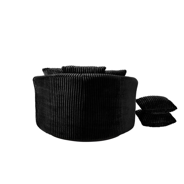 English Elm 360° 360 Swivel Round Lounge Chair Corduroy Upholstered Sculptural Seat with Removable Pillows Black W3705S00036