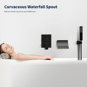 English Elm Male Npt Matte Black Waterfall Shower System With Handheld, High Flow Tub Faucet & Mixer Tap T3177P277545