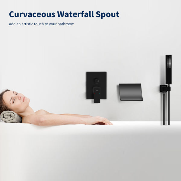 English Elm Male Npt Matte Black Waterfall Shower System With Handheld, High Flow Tub Faucet & Mixer Tap T3177P277545