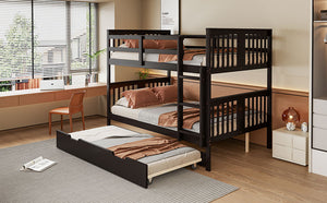 English Elm Full Over Bunk Bed with Twin Trundle Solid Pine Frame Gray Convertible LT100204AAP-1