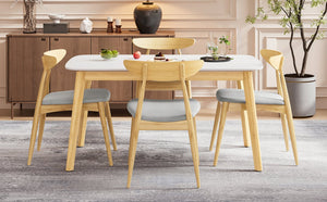 English Elm 5-piece Mid-century Rubberwood Dining Set with Upholstered Chairs for Kitchen or Room Beige+Natural,White Oak N759S003002B