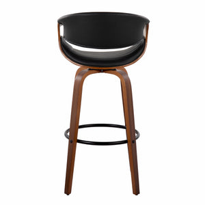 English Elm 30" Mid-century Swivel Barstool Walnut Bentwood Tufted Faux Leather Kitchen Pair B202S00646