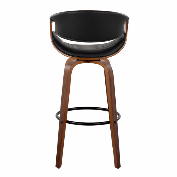 English Elm 30" Mid-century Swivel Barstool Walnut Bentwood Tufted Faux Leather Kitchen Pair B202S00646