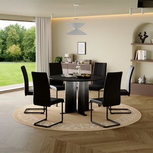 English Elm Round Mdf Dining Table with Gradient Cross Base Compact Modern Seating for Small Spaces Black W3875S00029