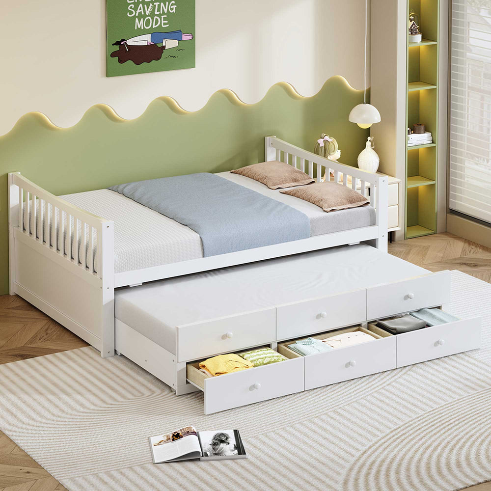 English Elm Full Size Daybed with Trundle Twin Pullout and Three Storage Drawers for Guest Rooms LP100341AAK