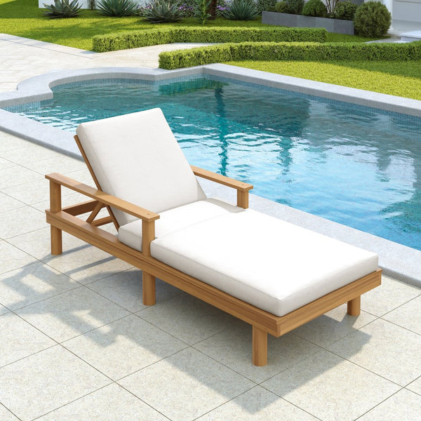 English Elm Trexm Acacia Wood Outdoor Chaise Lounge Recliner with Thick Cushions for Patio Pool Beige,Light Teak N715P423341D