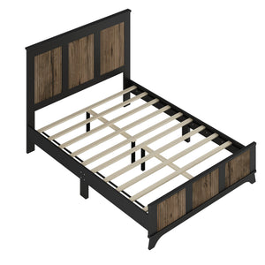 English Elm 4-Pieces Queen Platform Bed Set with Storage Nightstands & Dresser, Wooden Strip Accent, Modern Farmhouse Elegance Black 52.17 L x 18.5 W x 11.81 H HL000191AAB