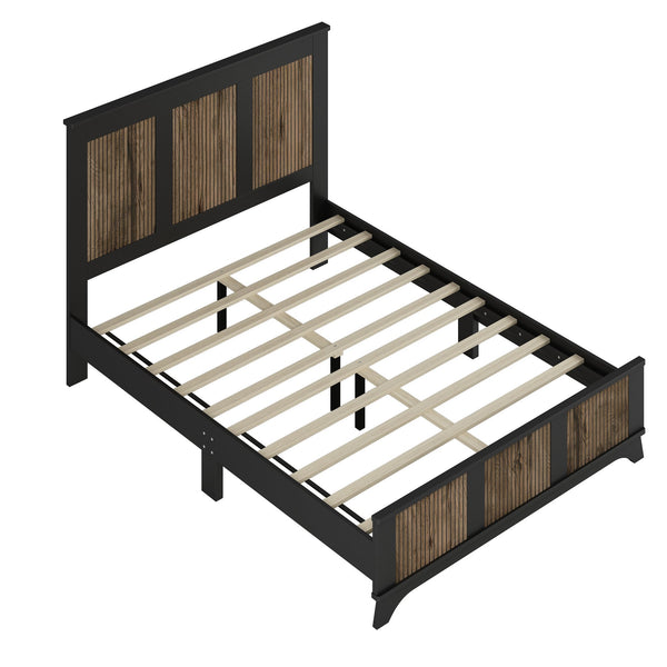 English Elm 4-Pieces Queen Platform Bed Set with Storage Nightstands & Dresser, Wooden Strip Accent, Modern Farmhouse Elegance Black 52.17 L x 18.5 W x 11.81 H HL000191AAB
