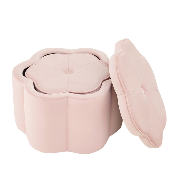 English Elm Set of 2 Flower Petal Velvet Storage Ottomans Sculptural Nesting Seating for Living Room Pink W2186P440353
