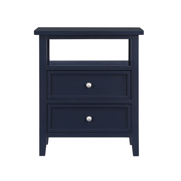English Elm Weston Midnight Blue 2-Drawer Nightstand with Open Shelf, Solid Wood & MDF, Nickel Knobs, Durable Finish B050P376945