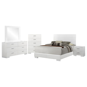 English Elm Dulcey High Gloss 5-Piece Queen Bedroom Set With Led Headboard, Modern Design & Ample Storage Solutions B062S01360