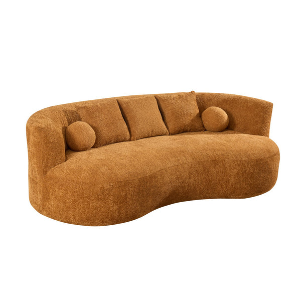 English Elm 90 Inch Curved Boucle Sofa Sculptural Upholstered Couch for Modern Living Spaces Camel N773P376896N