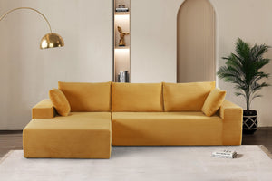 English Elm Cozyform Convertible Sectional Sofa In Ginger Yellow Corduroy - No Assembly, Modern Comfort For All B2735P359713