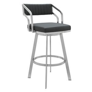 English Elm Palesa 30" Swivel Barstool in Slate Gray Faux Leather with Brushed Stainless Frame, Stable 360° Comfort B2736P268550