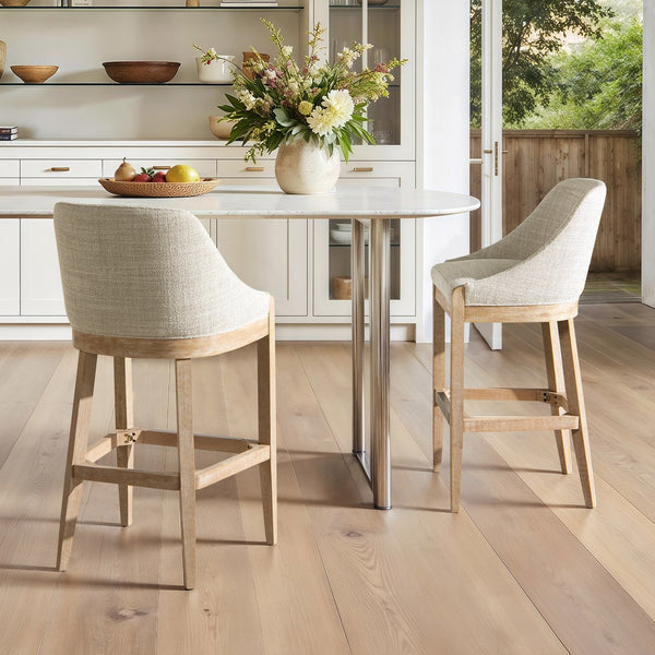 English Elm Jennifer Taylor Home - Newport 30.5" Coastal Curved Back Barstool Gray Upholstered Counter Height Rustic Poplar Finish Chic Comfort B2719P391775