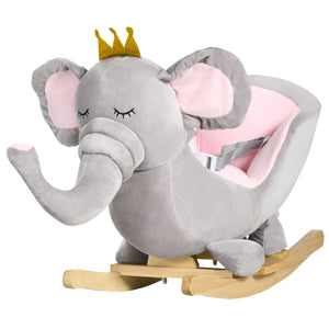 English Elm Qaba Plush Elephant Toddler Rocker with Steel Frame Wooden Base and Sound Effects W2225P200850