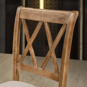 English Elm Windvale Round Farmhouse Dining Set Seats Four with Chenille Chairs Cottage Oak Finish T2574S00011