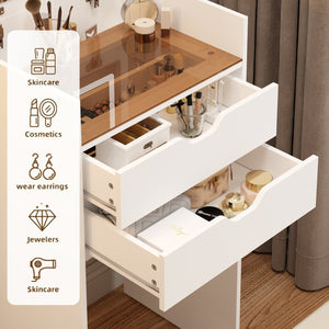 English Elm Dressing Table Set with Led Lit Flip Mirror Hidden Stool and Dual Drawers for Small Spaces W5252P447369