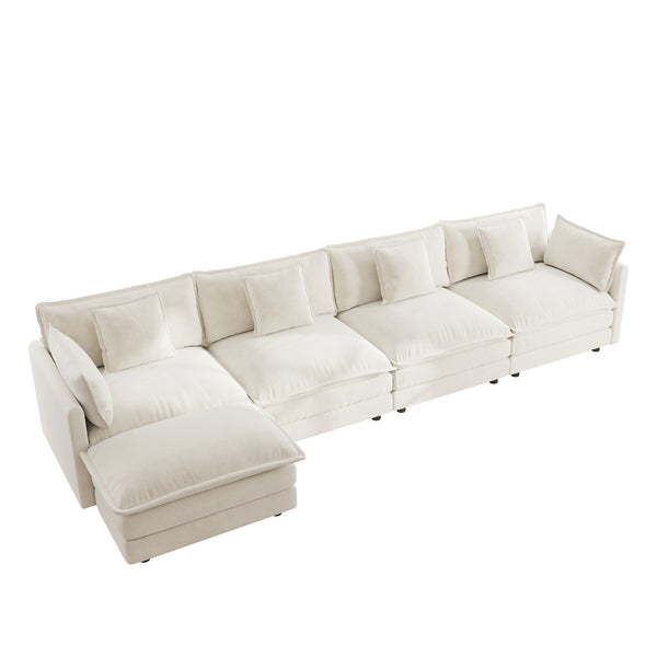 English Elm Modular U Shaped Sectional Sofa with Ottoman Chenille Upholstered 4 Seat Living Room W714S00563
