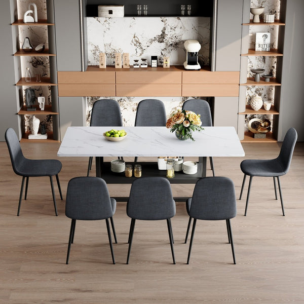 English Elm Table & 8 Dark Gray Chairs Set - 71X35.4" Black Grain Dining Table With Storage & Minimalist Design W1151S04264-GIGA