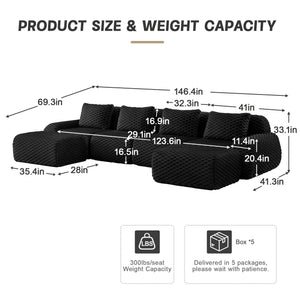 English Elm 146" U-shaped Modular Sectional Flannelette Sofa Deep Lounge Seating with Ottoman W714S01537