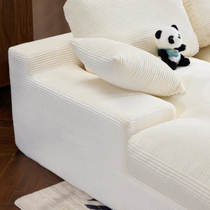 English Elm White corduroy compressed sofa with 3 back cushions & 2 throw pillows—soft, lightweight, durable comfort W3612S00015