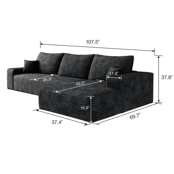 English Elm 107" Cloud Sectional Couch - Modern L-Shape Modular Sofa, No Assembly, Deep Plush Comfort For Home W2824S00069