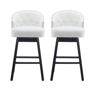 English Elm Christopher Knight Home® - 33.25" Swivel Counter Stools Set of 2 — 360° Upholstered Button-Tufted Armless Bar Stools, Black-Beige N780P185530B