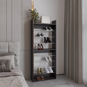 English Elm Shoe Organizer 10-Shelf Slim Vertical Rack in Black Wengue — Space-Saving Engineered Wood Storage B097P350294
