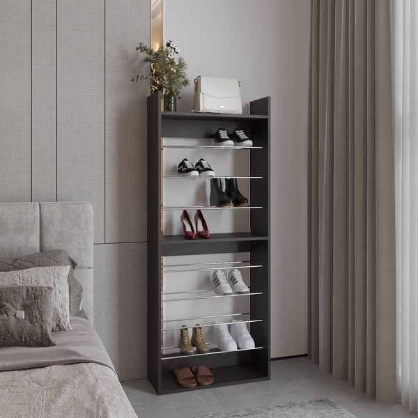 English Elm Shoe Organizer 10-Shelf Slim Vertical Rack in Black Wengue — Space-Saving Engineered Wood Storage B097P350294