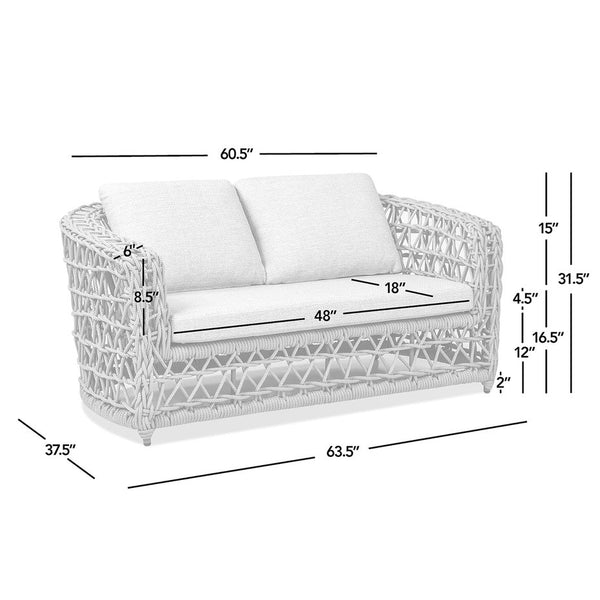 English Elm Jennifer Taylor Home - Everly 63.5" Woven Frame Barrel Loveseat Sofa in Oat Beige – Olefin Rope, Quick-Dry Cushions B2719P245983