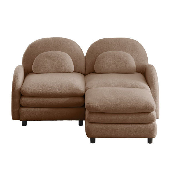 English Elm Teddy Fleece Modular Loveseat with Ottoman Curved Sculptural Sofa for Living Room Camel W5656S00098