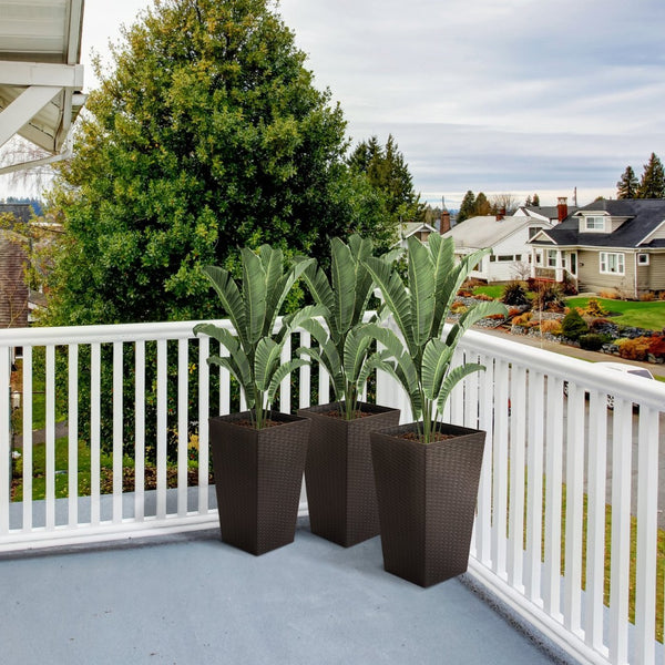 English Elm Outsunny Set Of 3 Stylish Tall Planters With Drainage Holes For Indoor & Outdoor Use – Brown Color! W2225P174481-GIGA