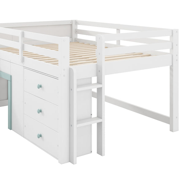 English Elm Full Size Low Loft Bed With Fun Slide, Ample Storage Drawers, And Sturdy Pine Construction - White N7090005003K