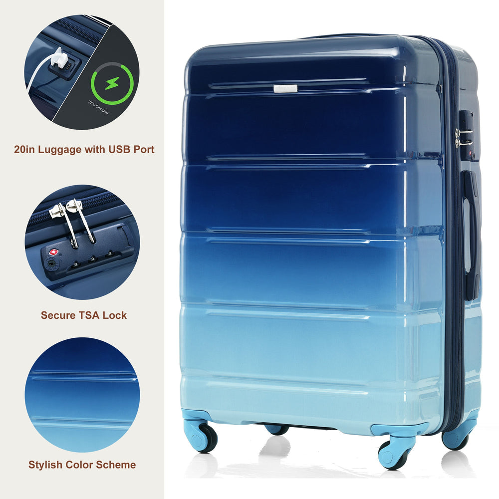 English Elm Luggage 3 Piece Hard Shell Set with Usb Port Spinner Wheels and Abs Pc Travel Protection N726P264892N