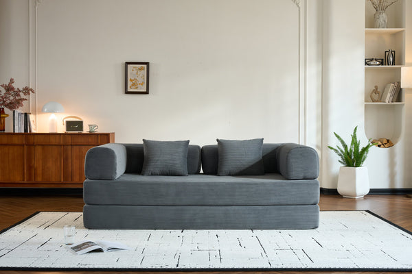 English Elm Convertible Sleeper Sofa Bed with Corduroy Upholstery, 4‑in‑1 Folding Couch Mattress, Space‑Saving Lounge Gray W3434P346243