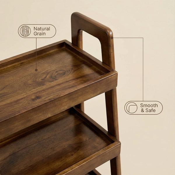 English Elm 100% Solid Wood Three Tier Ladder Shelf Freestanding Bookcase for Bedroom or Office W3204P445671