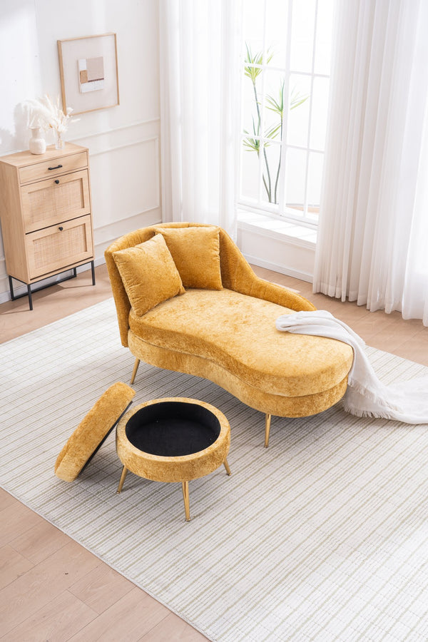 English Elm 58'' Chenille Chaise Lounge with Footstool Pocket Spring Comfort for Bedroom Living Room Yellow W2363S00091