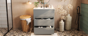 English Elm Christopher Knight Home® - 30" Bathroom Vanity with Ceramic Sink, 2 Soft-Close Full-Extension Drawers, Handle-Free 45° Design, Durable MDF Gray N817P280549G