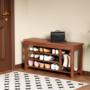 English Elm Adjustable Solid Rubberwood Storage Bench Mid Century Entryway Seat Holds 550 Lbs W2987P337983