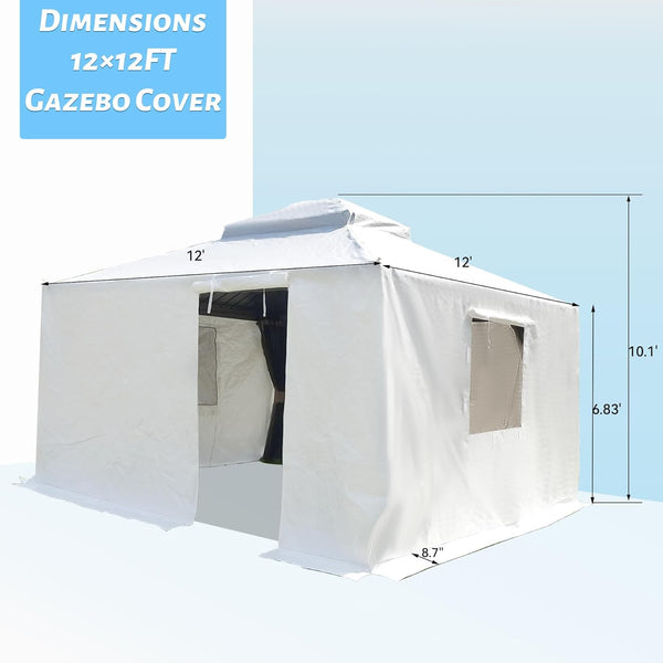 English Elm 12'x12' Gazebo Cover for Hardtop Gazebos - All-Season Waterproof Enclosure with Zippered Door, Mesh Windows, Windproof Anchors W1859P226063